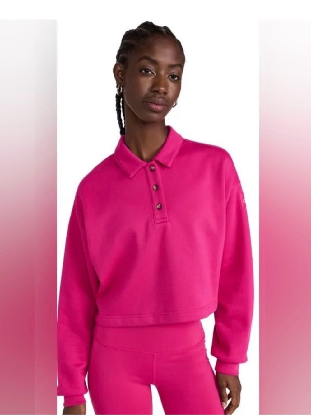 ALO Yoga Bright Fuchsia Cropped Pullover Hoodie